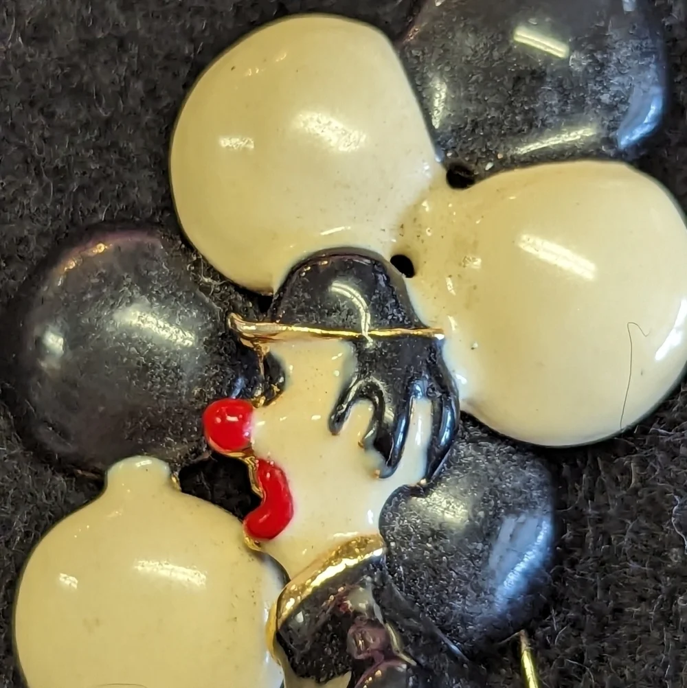 Clown Pin Balloons Enamel Brooch Gold tone black white red Vintage Circus Party